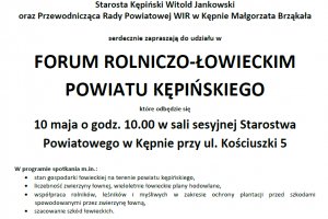 Zaproszenie na Forum Rolniczo-Łowieckie Powiatu K