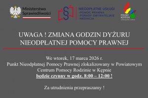 ❗️UWAGA❗️ZMIANA GODZIN DYŻURU NIEODPŁATN